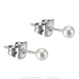 Boucles d'Oreilles Perle 5 tailles au choix Acier inoxydable Argent  IM#26909