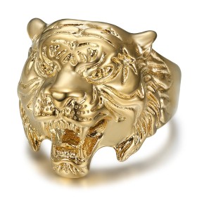 Anillo de tigre Chevalière hombre Acero inoxidable, chapado en oro fino IM#26956