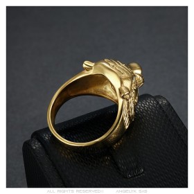 Anillo tigre Chevalière hombre Acero inoxidable, chapado en oro IM#26959