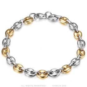 Armband Kaffeebohne zweifarbig Edelstahl Silber Gold 7mm IM#27068