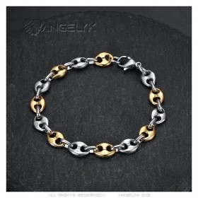 Bracciale bicolore con chicchi di caffè Acciaio inossidabile Argento Oro 9 mm IM#27075