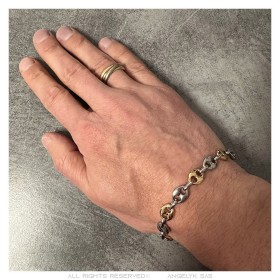 Bracciale a chicchi di caffè bicolore Acciaio inossidabile Argento Oro 9 mm IM#27076