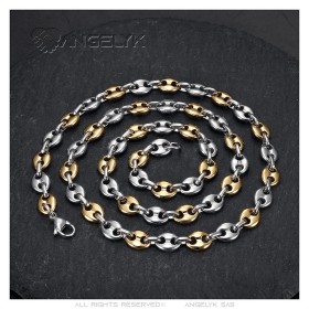 Catena bicolore con chicchi di caffè Acciaio inossidabile Argento Oro 7 mm IM#27087