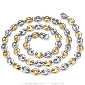 Two-tone coffee bean set Chain Bracelet 7, 9, 11mm IM#27102