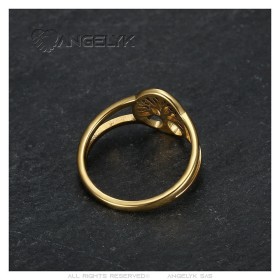 Anillo árbol de la vida modelo pequeño discreto Acero inoxidable Oro IM#27134