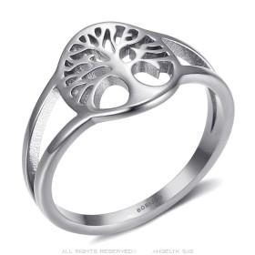 Anillo árbol de la vida modelo pequeño discreto Acero inoxidable Plata IM#27138