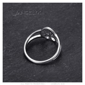 Anillo árbol de la vida modelo pequeño discreto Acero inoxidable Plata IM#27140