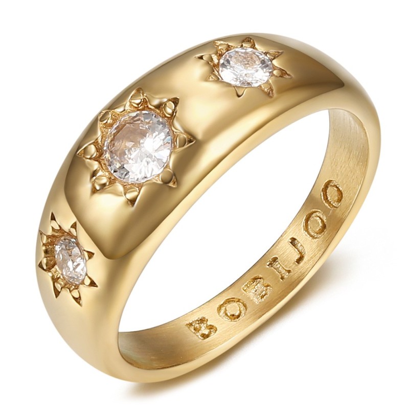 Ring Ring Englisch Gitan 3 falsche Diamanten Edelstahl Gold IM#27167