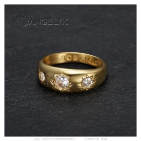 Ring Ring Englisch Gitan 3 falsche Diamanten Edelstahl Gold IM#27169