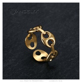 Anillo ajustable unisex en forma de grano de café Acero inoxidable Oro IM#27176