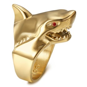 Anillo tiburón Ojos rojos Acero inoxidable Oro IM#27195