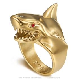 Ring Haifisch Rote Augen Edelstahl Gold IM#27197