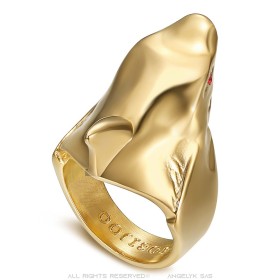 Shark ring Red eyes Stainless steel Gold IM#27198