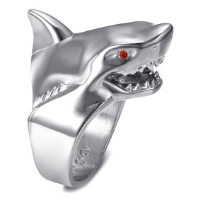 Anillo tiburón Ojos rojos Acero inoxidable Plata IM#27209