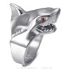 Bague requin Yeux rouges Acier inoxydable Argent  IM#27210