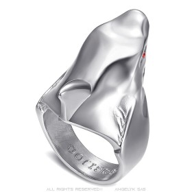 Shark ring Red eyes Stainless steel Silver IM#27211