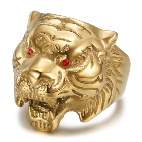 Tiger ring Red eyes Stainless steel, fine gold plating IM#27229