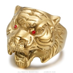 Anello tigre Occhi rossi Acciaio inossidabile, placcatura in oro fino IM#27230