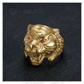 Anello tigre Occhi rossi Acciaio inossidabile, placcatura in oro fino IM#27231