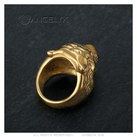 Anello tigre Occhi rossi Acciaio inossidabile, placcatura in oro fino IM#27232