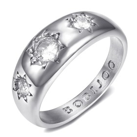 Gipsy English 3 Faux Diamonds Wedding Band Anello in acciaio inox argento IM#27236