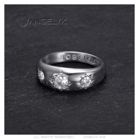 Gipsy English 3 Faux Diamonds Wedding Band Anello in acciaio inox argento IM#27238