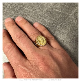 Anello della Vergine Maria Sara e Croce Acciaio Oro Diamanti  IM#27247