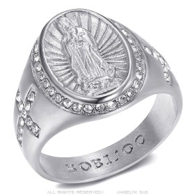 Ring of the Virgin Mary Sara and Cross Steel Silver Diamonds  IM#27251