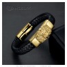 Bracelet lion Black leather braided Stainless steel Gold Homme  IM#27265