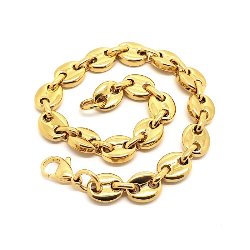 Bracciale a chicchi di caffè 7,9,11 mm Acciaio inossidabile Oro 21cm IM#27394