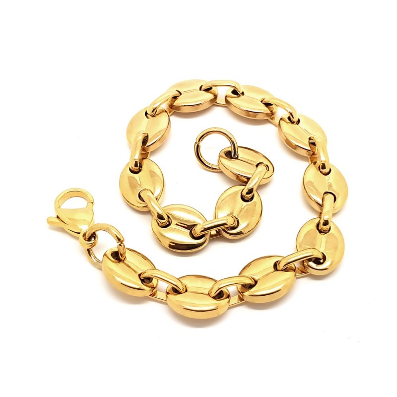 Pulsera grano de café 7,9,11mm Acero inoxidable Oro 21cm IM#27397