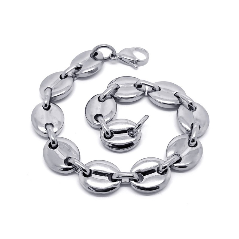 Bracelet graine de café 7,9,11mm Acier inoxydable Argent 21cm  IM#27416