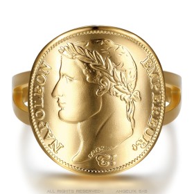 Ring Münze Replik 20 Fr Napoleon 1er Edelstahl Gold IM#27503