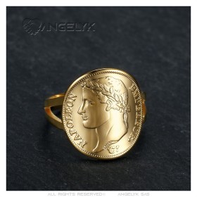 Anillo moneda Replica 20 Fr Napoleon 1er Acero inoxidable Oro IM#27505