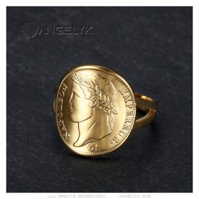 Ring Münze Replik 20 Fr Napoleon 1er Edelstahl Gold IM#27506