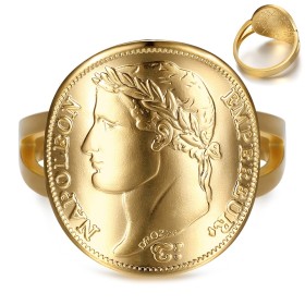 Ring Münze Replik 20 Fr Napoleon 1er Edelstahl Gold  IM#27526