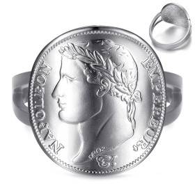 Anillo moneda Replica 20 Fr Napoleon 1er Acero inoxidable Plata  IM#27527