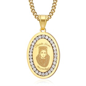 Medalla Collar Santa Sara Acero inoxidable Oro Diamantes Camargue IM#27534