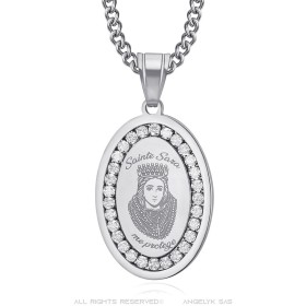 Médaille Sainte Sara Acier inoxydable Argent Diamants Camargue  IM#27546