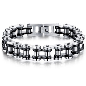 Silver plated Steel Motorcycle Chain Bracelet Black27568