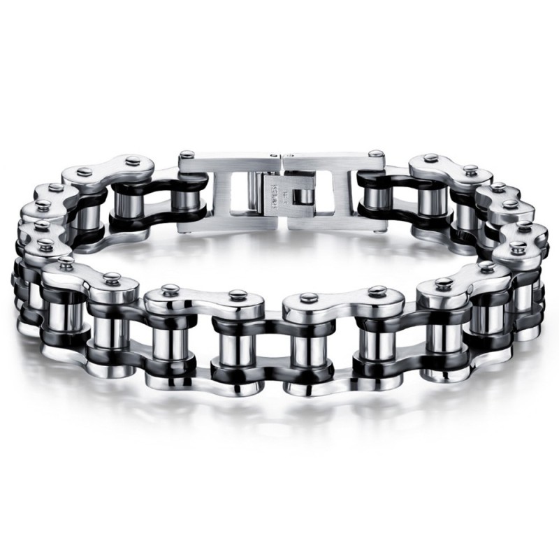 Bracciale a catena da moto in acciaio argentato Nero27568