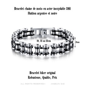 Bracciale a catena da moto in acciaio argentato Nero27570