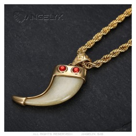 Lion claw pendant Red Ruby Replica Necklace 60cm Gold27598