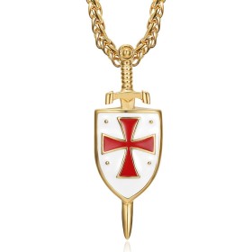 Templar sword and shield pendant Stainless steel Gold27603