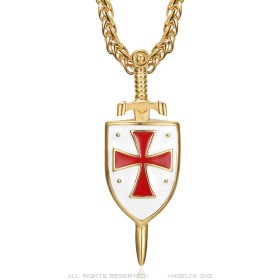 Templar sword and shield pendant Stainless steel Gold27604