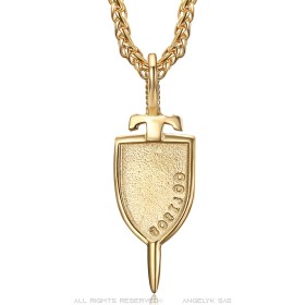 Templar sword and shield pendant Stainless steel Gold27605