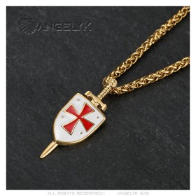 Colgante espada y escudo templarios Acero inoxidable Oro27606