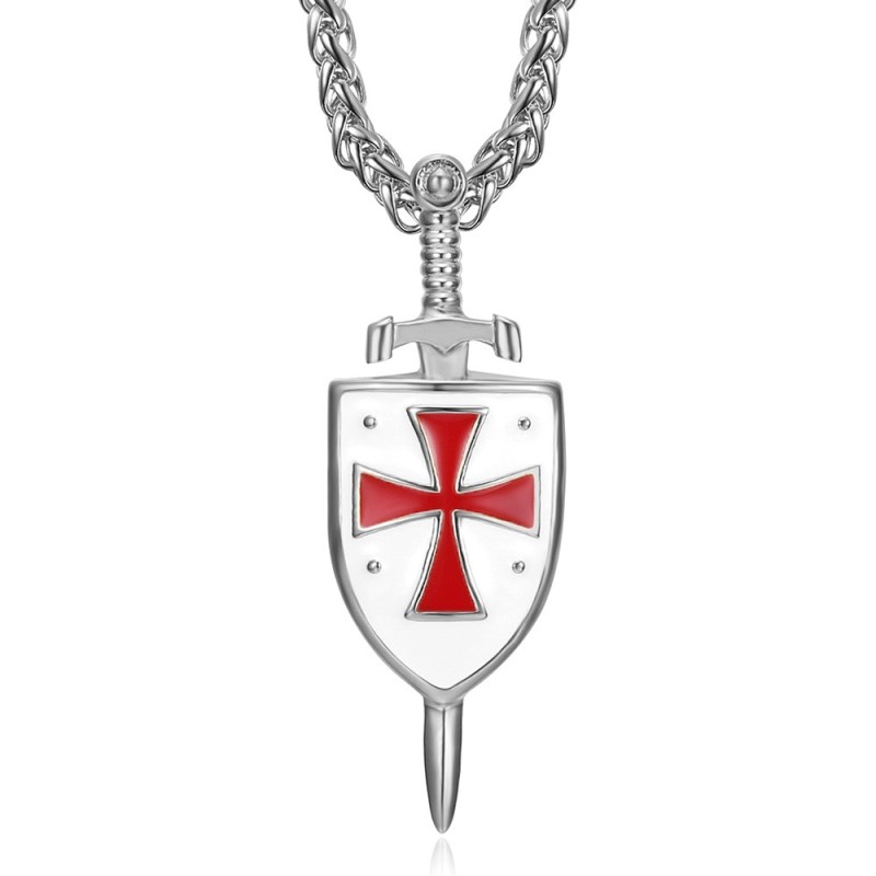 Colgante Templario Espada y Escudo Acero inoxidable Plata27610