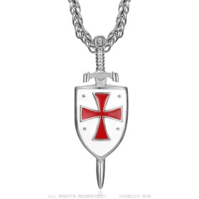 Pendentif Templier L'épée et le Bouclier Acier inoxydable Argent27611