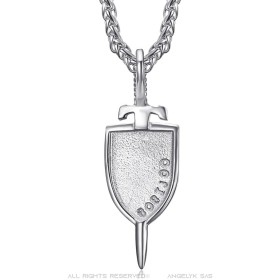 Pendentif Templier L'épée et le Bouclier Acier inoxydable Argent27612